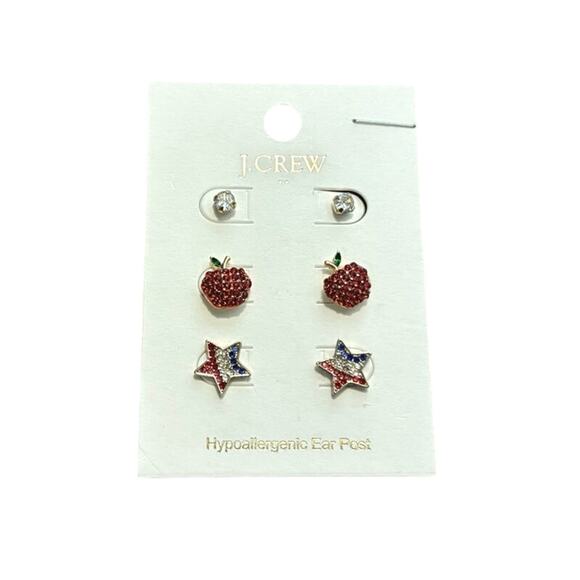 NWT J.Crew Patriotic Star Earring Set - Picture 1 of 3